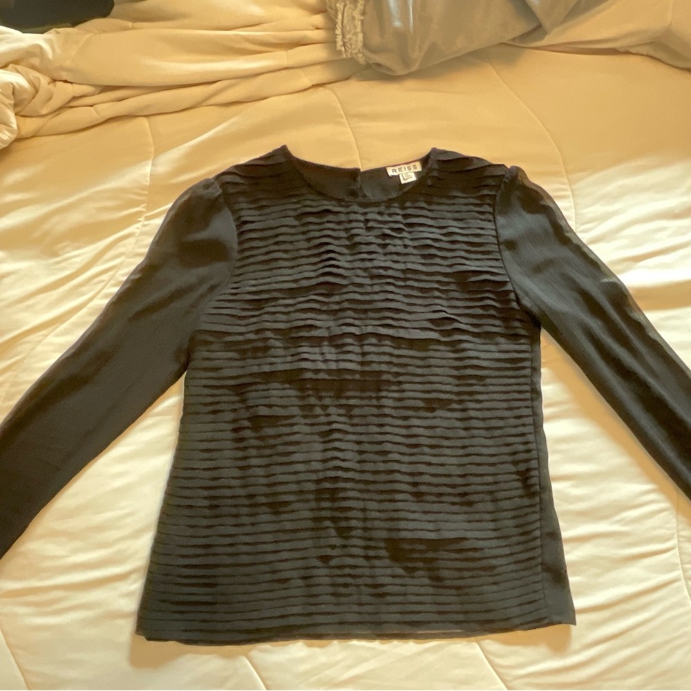 Reiss Black Textured Long Sleeve Top